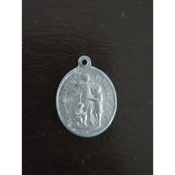 Vintage French Saint Joseph & St. Jean Baptiste Medal Pendant 1" Religious - Picture 2 of 2